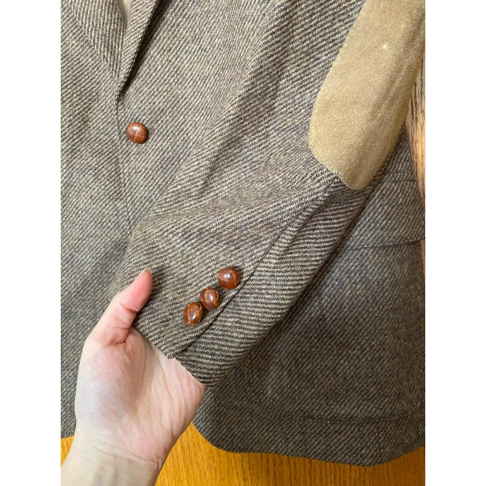 Vintage Wool Herringbone Suede Elbow Patches‎ Brown Blazer 40R Mens Western Folk